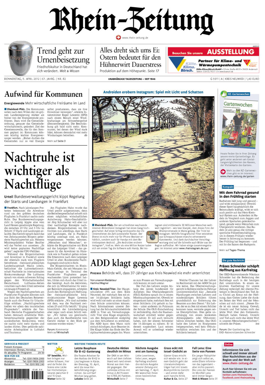 Rhein-Zeitung Kreis Neuwied vom Donnerstag, 05.04.2012