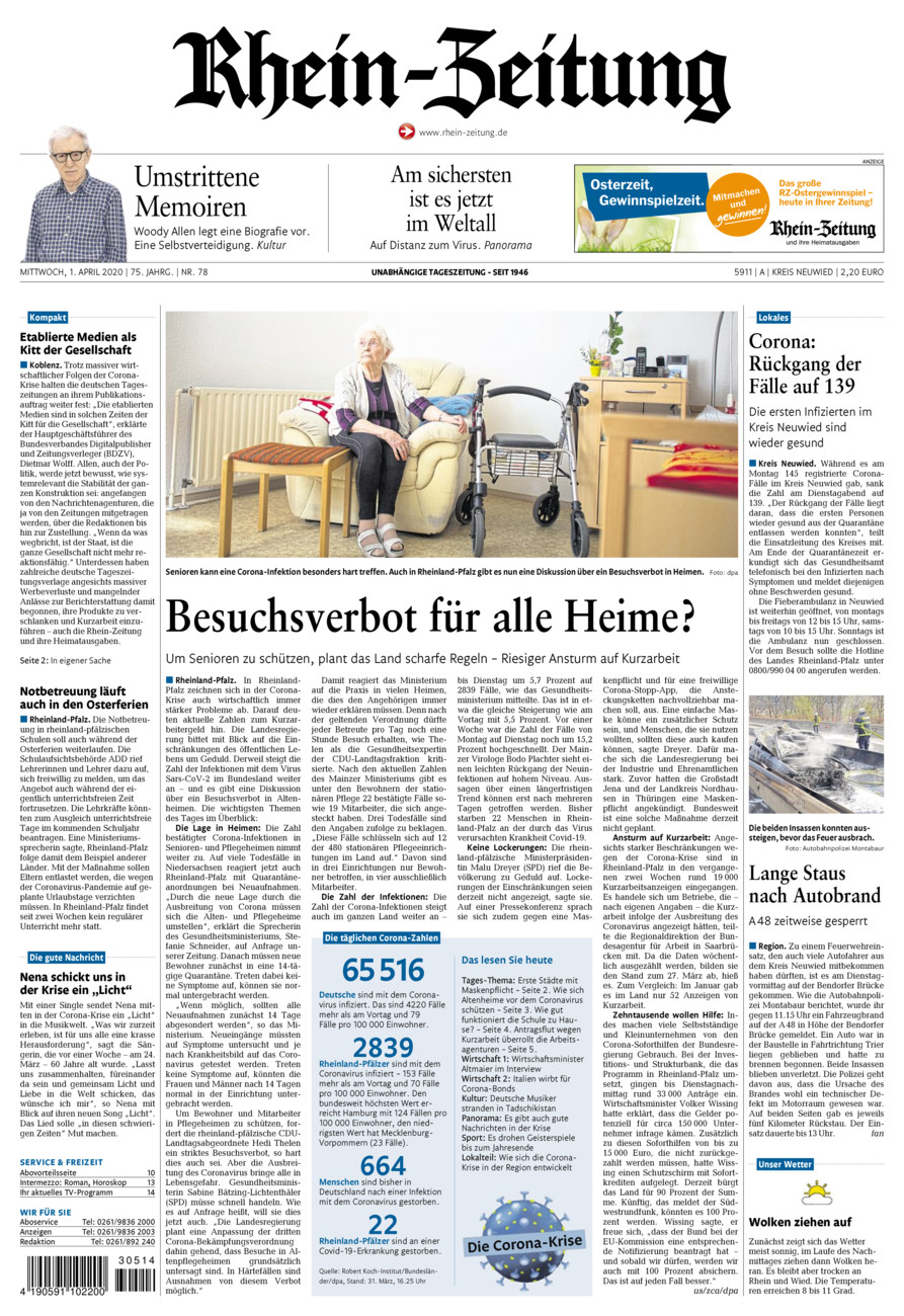 Rhein-Zeitung Kreis Neuwied vom Mittwoch, 01.04.2020