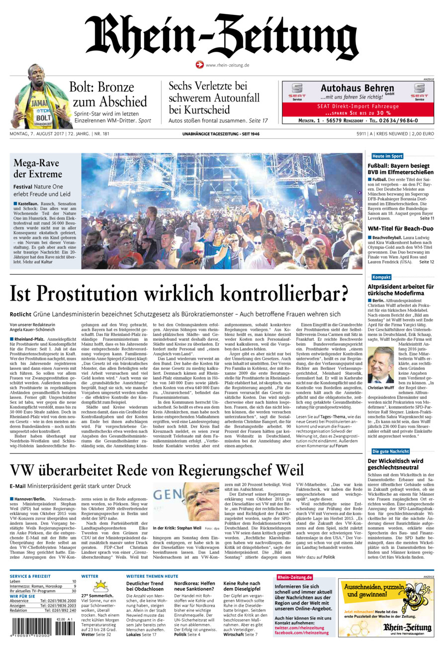 Rhein-Zeitung Kreis Neuwied vom Montag, 07.08.2017