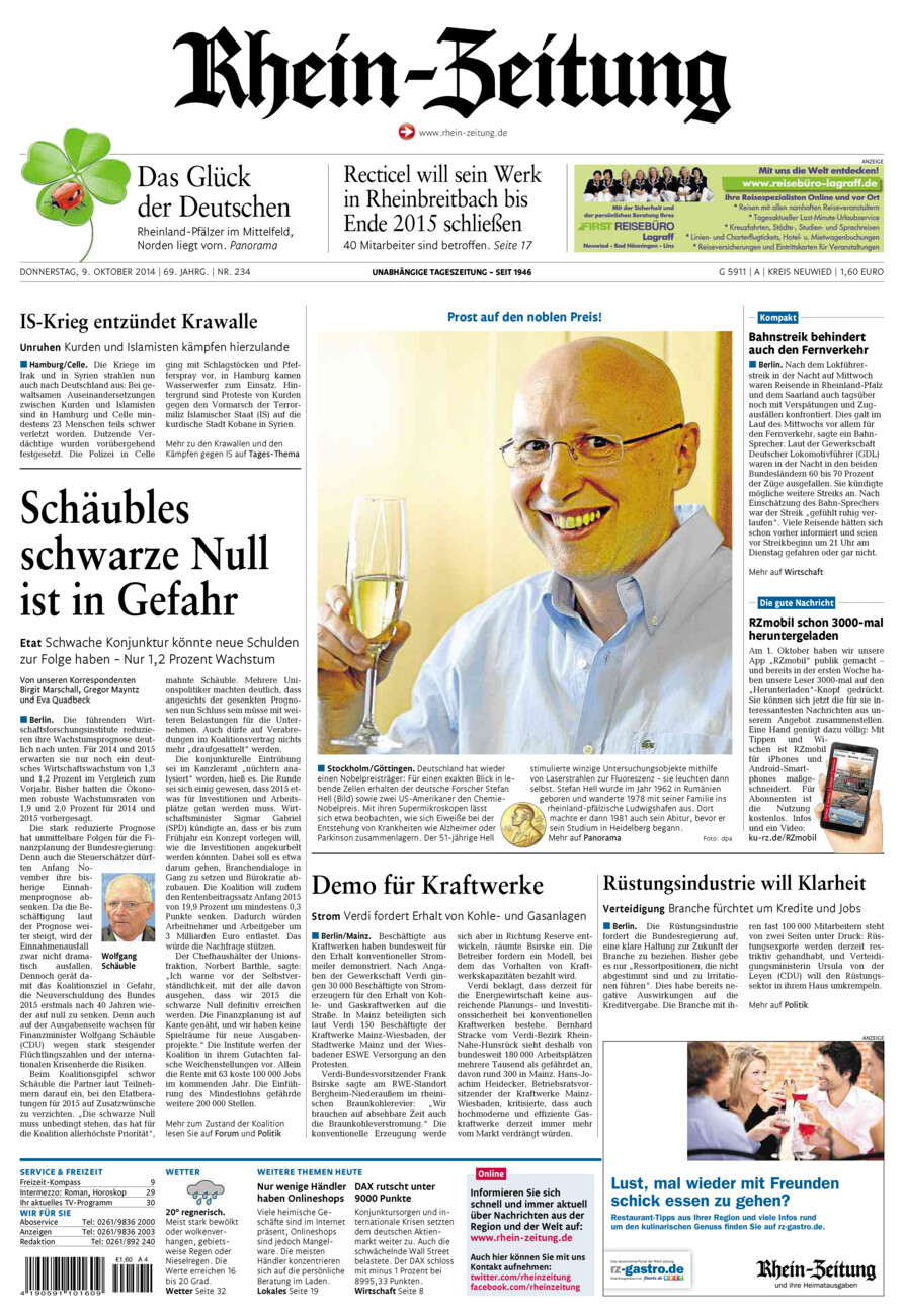 Rhein-Zeitung Kreis Neuwied vom Donnerstag, 09.10.2014