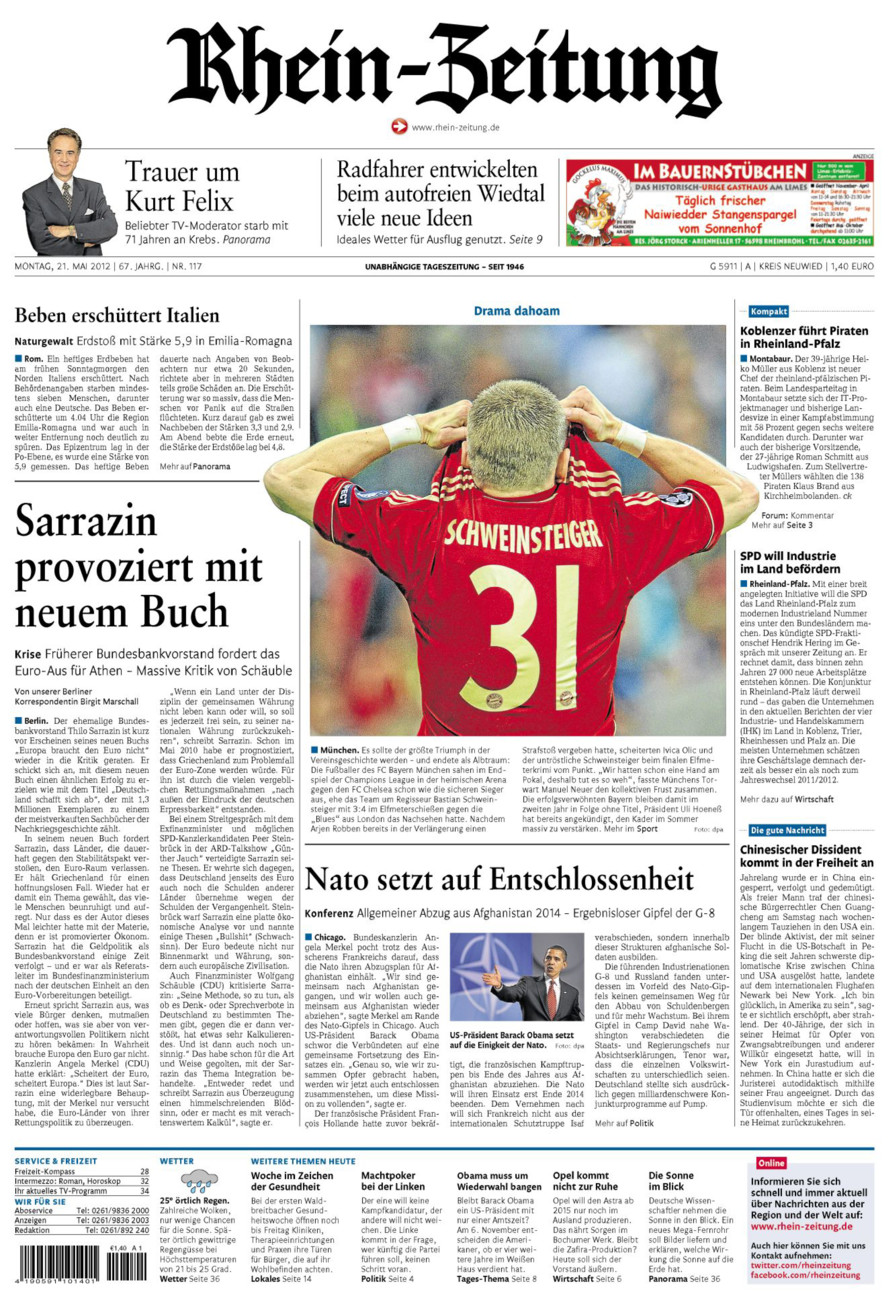 Rhein-Zeitung Kreis Neuwied vom Montag, 21.05.2012