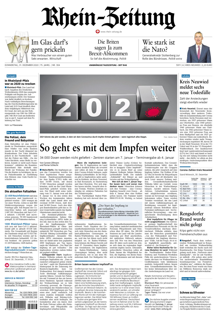Rhein-Zeitung Kreis Neuwied vom Donnerstag, 31.12.2020