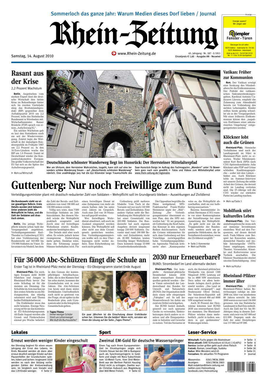 Rhein-Zeitung Kreis Neuwied vom Samstag, 14.08.2010