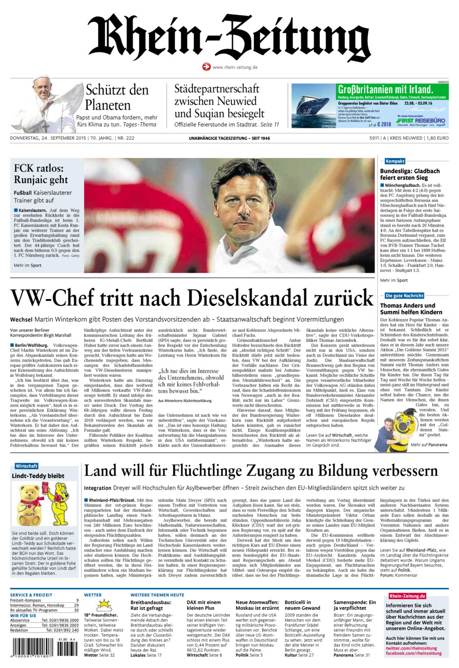 Rhein-Zeitung Kreis Neuwied vom Donnerstag, 24.09.2015