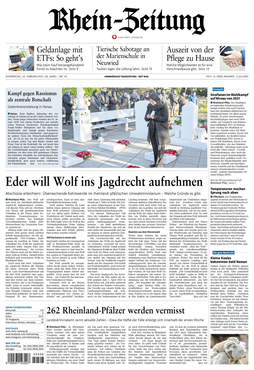 Rhein-Zeitung Kreis Neuwied vom Donnerstag, 20.02.2025