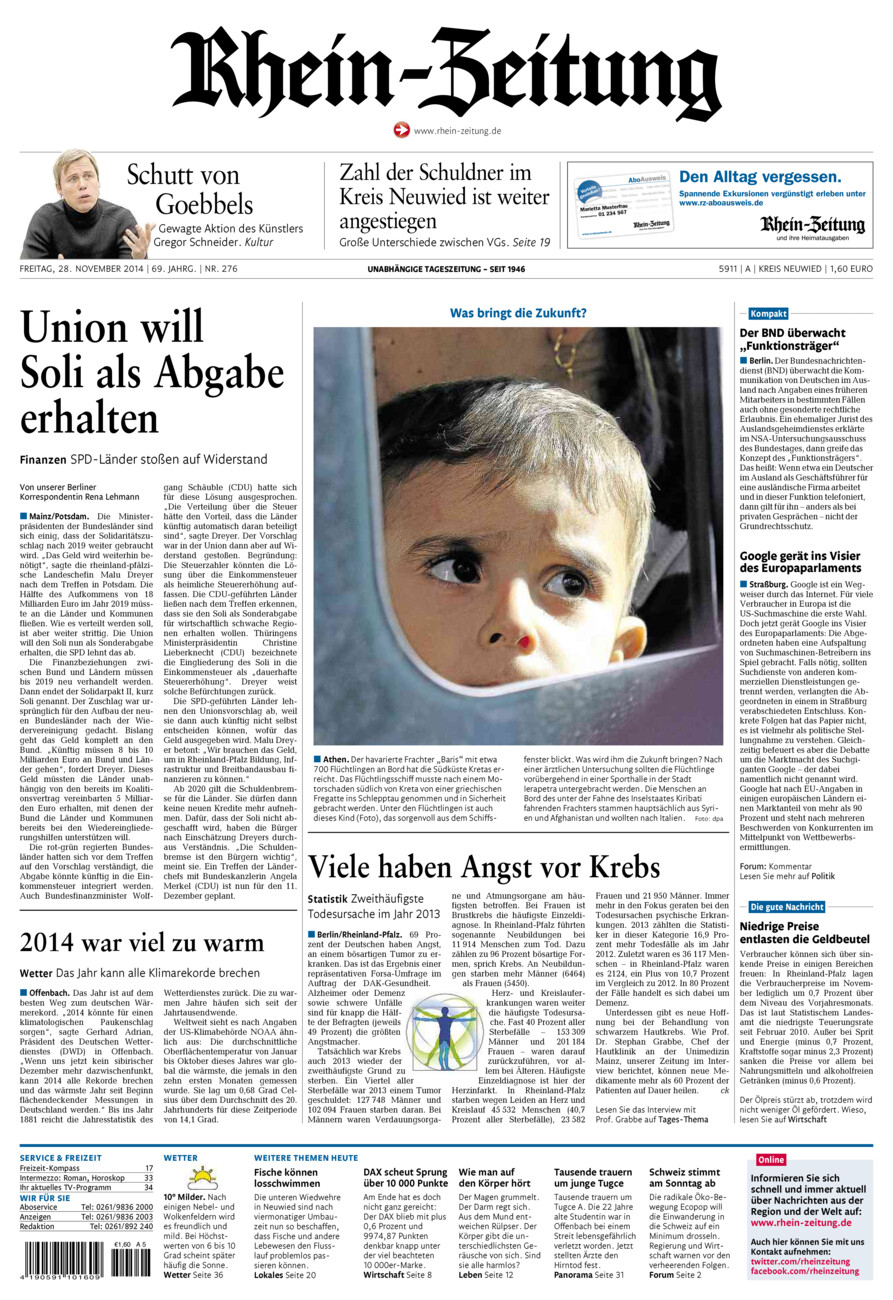 Rhein-Zeitung Kreis Neuwied vom Freitag, 28.11.2014