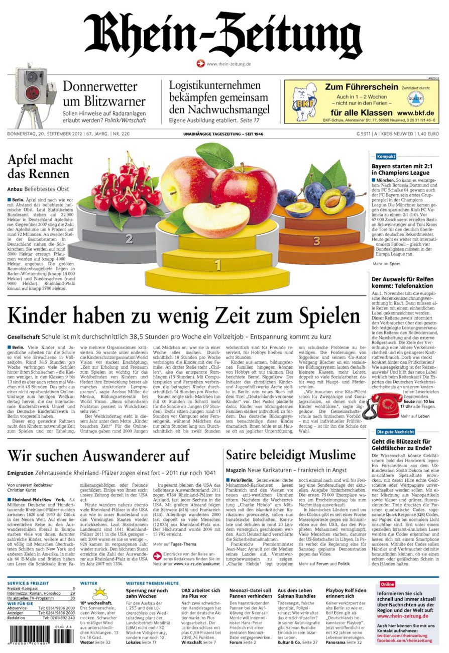 Rhein-Zeitung Kreis Neuwied vom Donnerstag, 20.09.2012