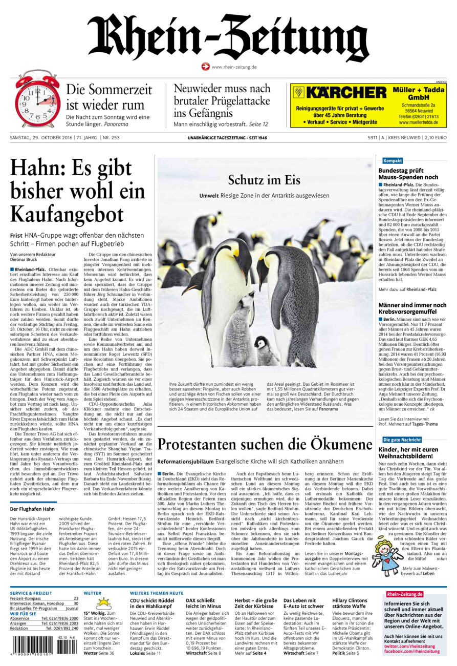 Rhein-Zeitung Kreis Neuwied vom Samstag, 29.10.2016