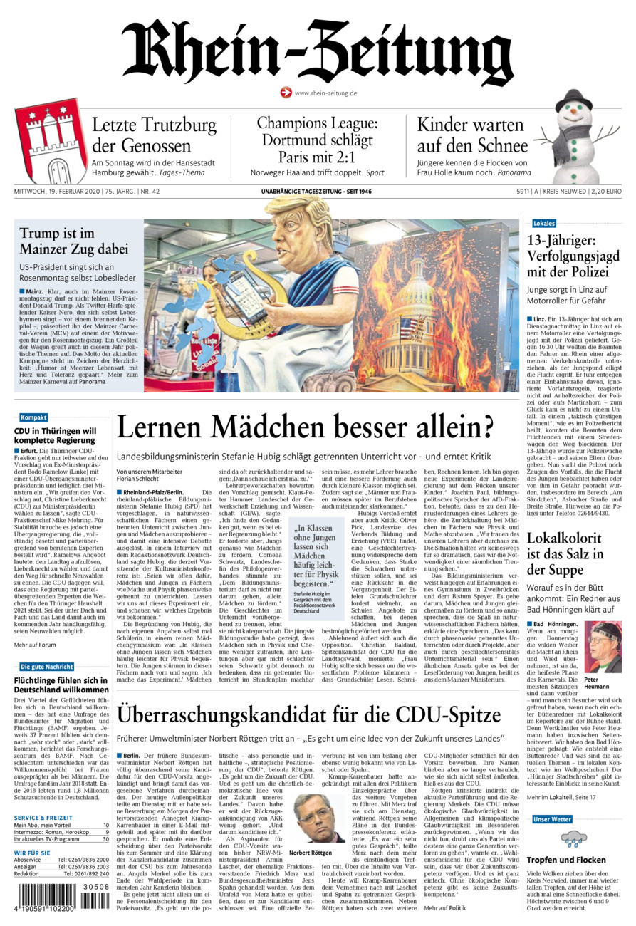 Rhein-Zeitung Kreis Neuwied vom Mittwoch, 19.02.2020