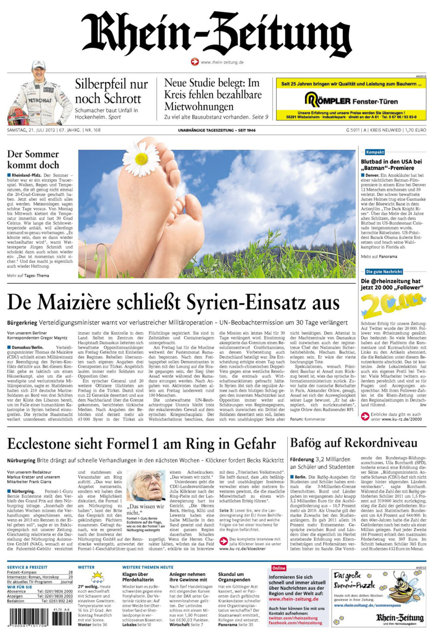 Rhein-Zeitung Kreis Neuwied vom Samstag, 21.07.2012
