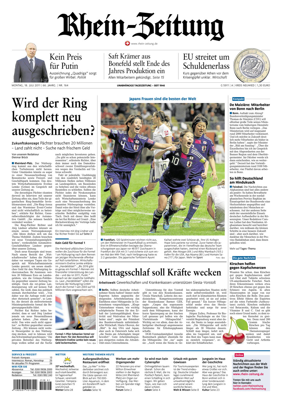 Rhein-Zeitung Kreis Neuwied vom Montag, 18.07.2011
