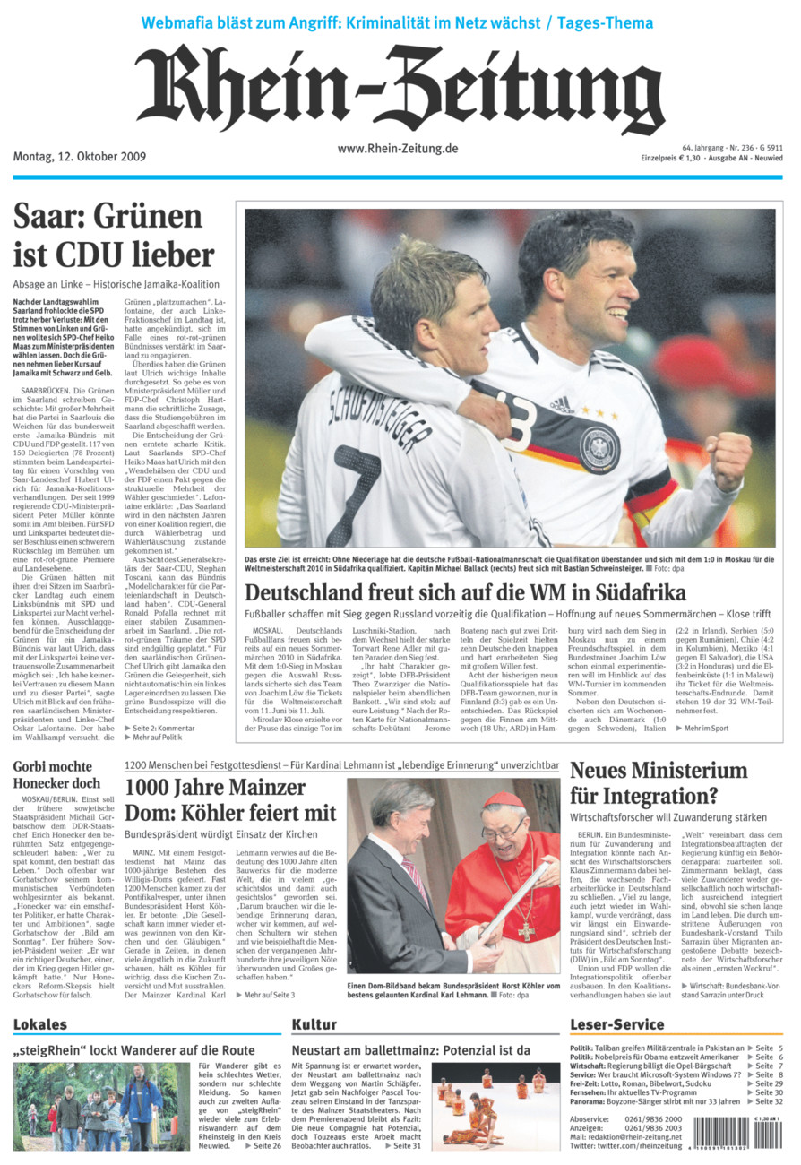 Rhein-Zeitung Kreis Neuwied vom Montag, 12.10.2009