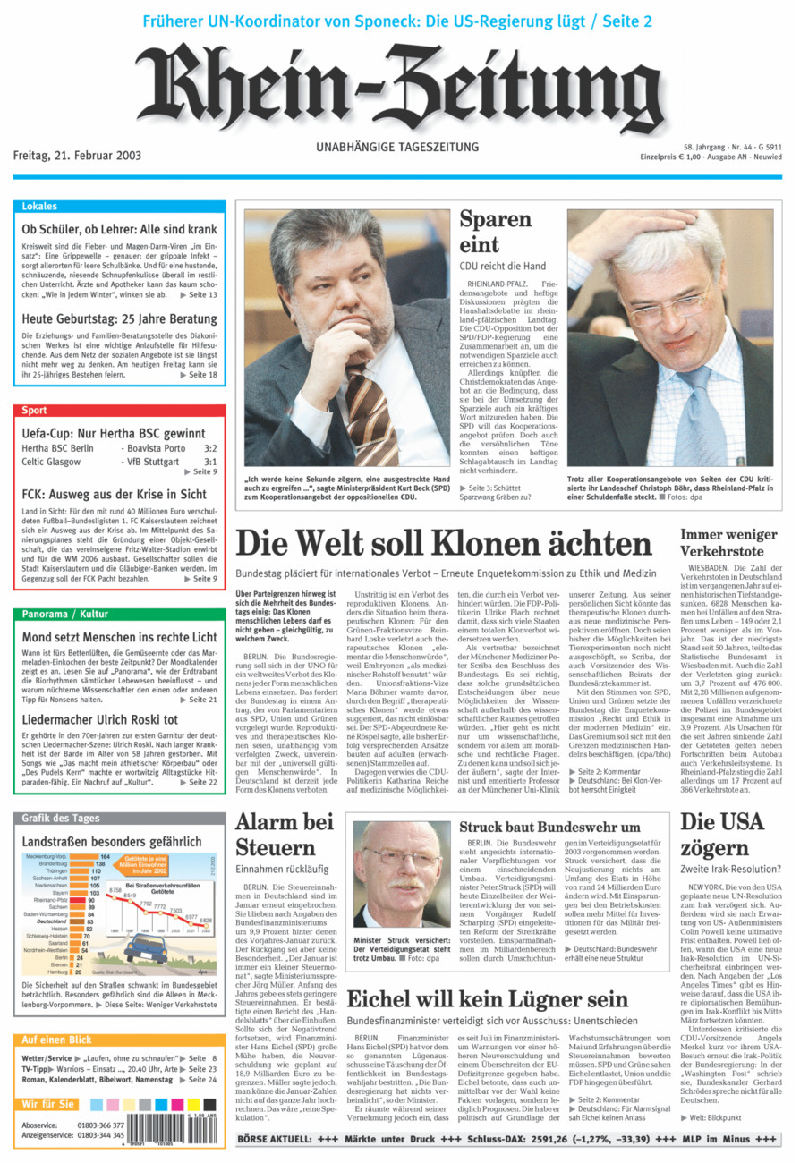 Rhein-Zeitung Kreis Neuwied vom Freitag, 21.02.2003