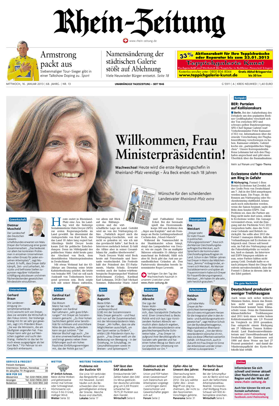 Rhein-Zeitung Kreis Neuwied vom Mittwoch, 16.01.2013
