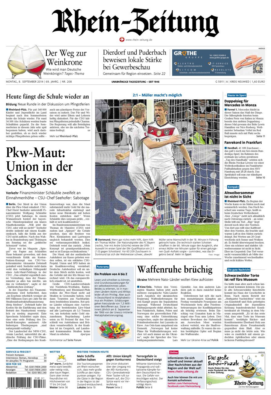 Rhein-Zeitung Kreis Neuwied vom Montag, 08.09.2014