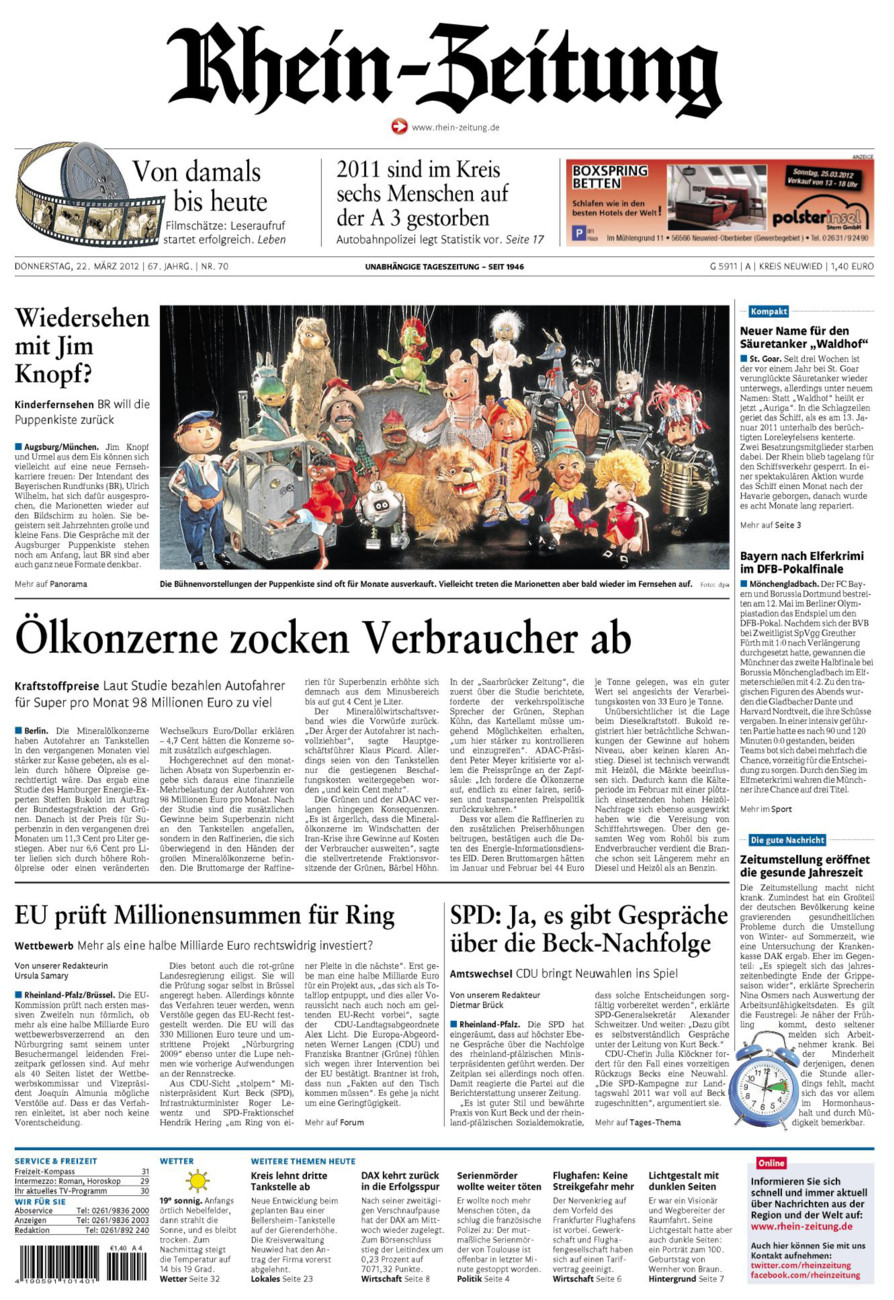 Rhein-Zeitung Kreis Neuwied vom Donnerstag, 22.03.2012