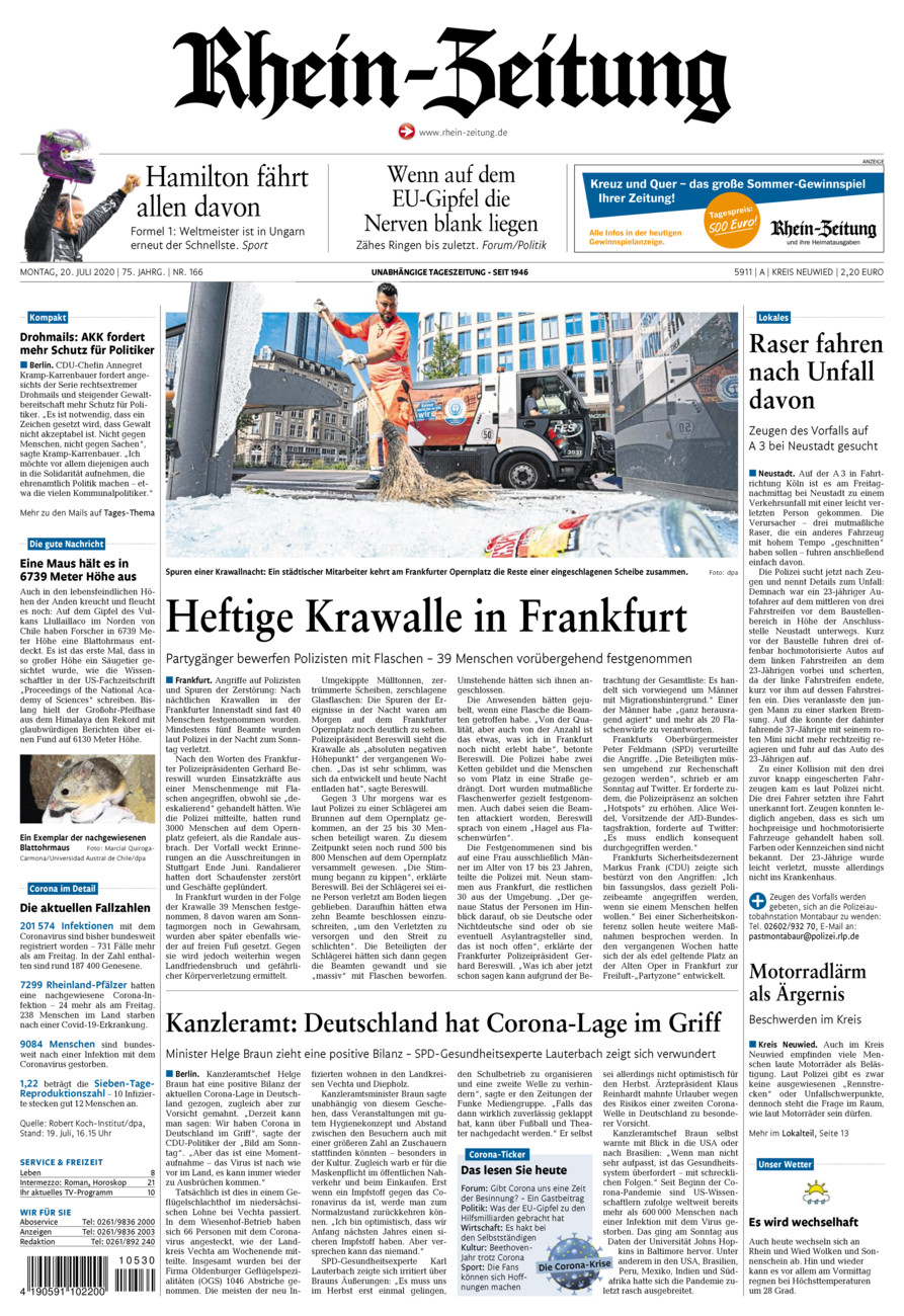 Rhein-Zeitung Kreis Neuwied vom Montag, 20.07.2020