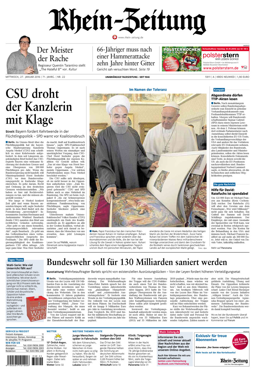 Rhein-Zeitung Kreis Neuwied vom Mittwoch, 27.01.2016