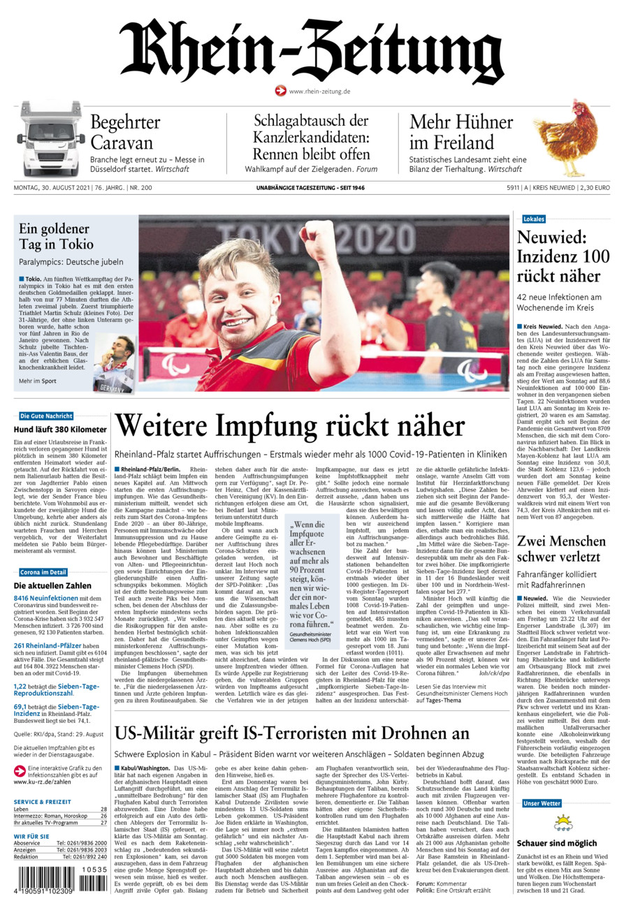 Rhein-Zeitung Kreis Neuwied vom Montag, 30.08.2021