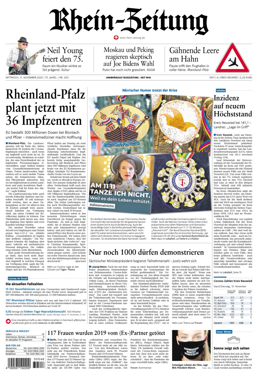 Rhein-Zeitung Kreis Neuwied vom Mittwoch, 11.11.2020