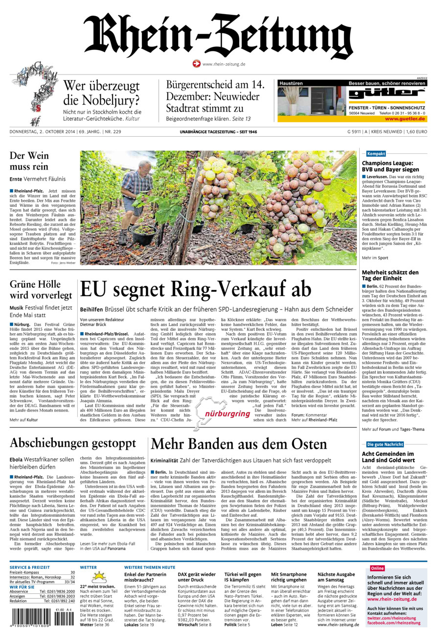 Rhein-Zeitung Kreis Neuwied vom Donnerstag, 02.10.2014