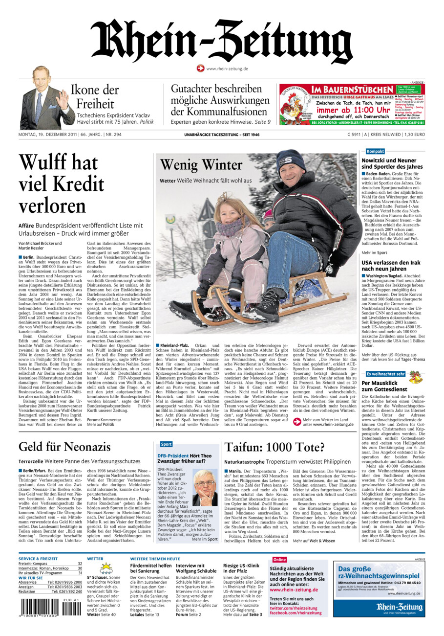 Rhein-Zeitung Kreis Neuwied vom Montag, 19.12.2011