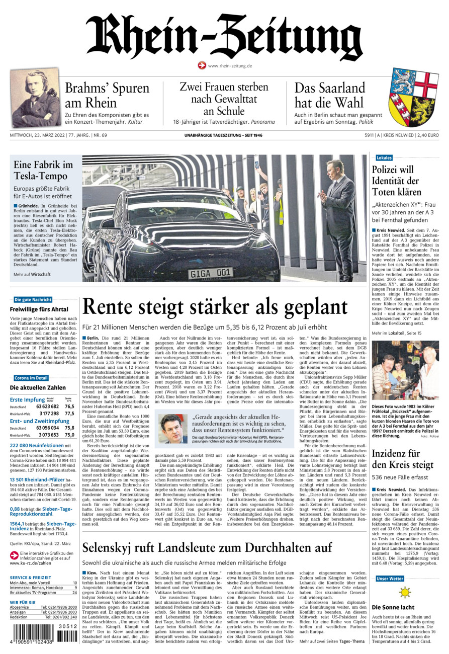 Rhein-Zeitung Kreis Neuwied vom Mittwoch, 23.03.2022