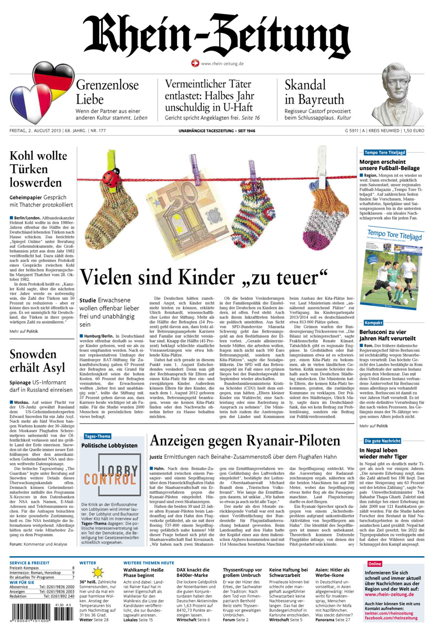 Rhein-Zeitung Kreis Neuwied vom Freitag, 02.08.2013