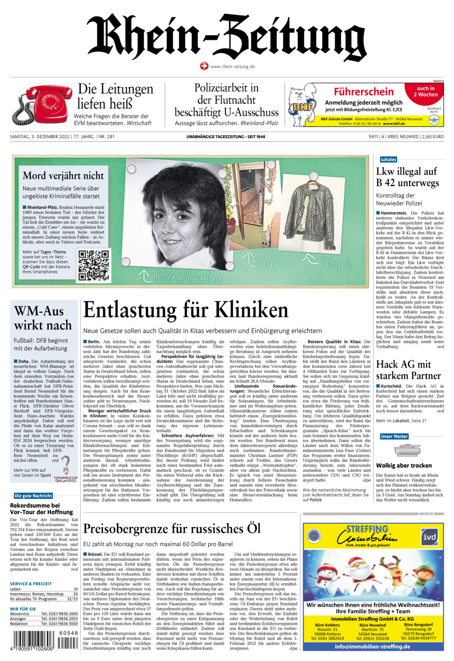 Rhein-Zeitung Kreis Neuwied vom Samstag, 03.12.2022