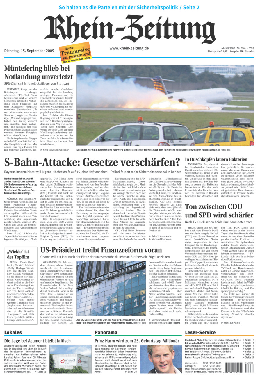 Rhein-Zeitung Kreis Neuwied vom Dienstag, 15.09.2009