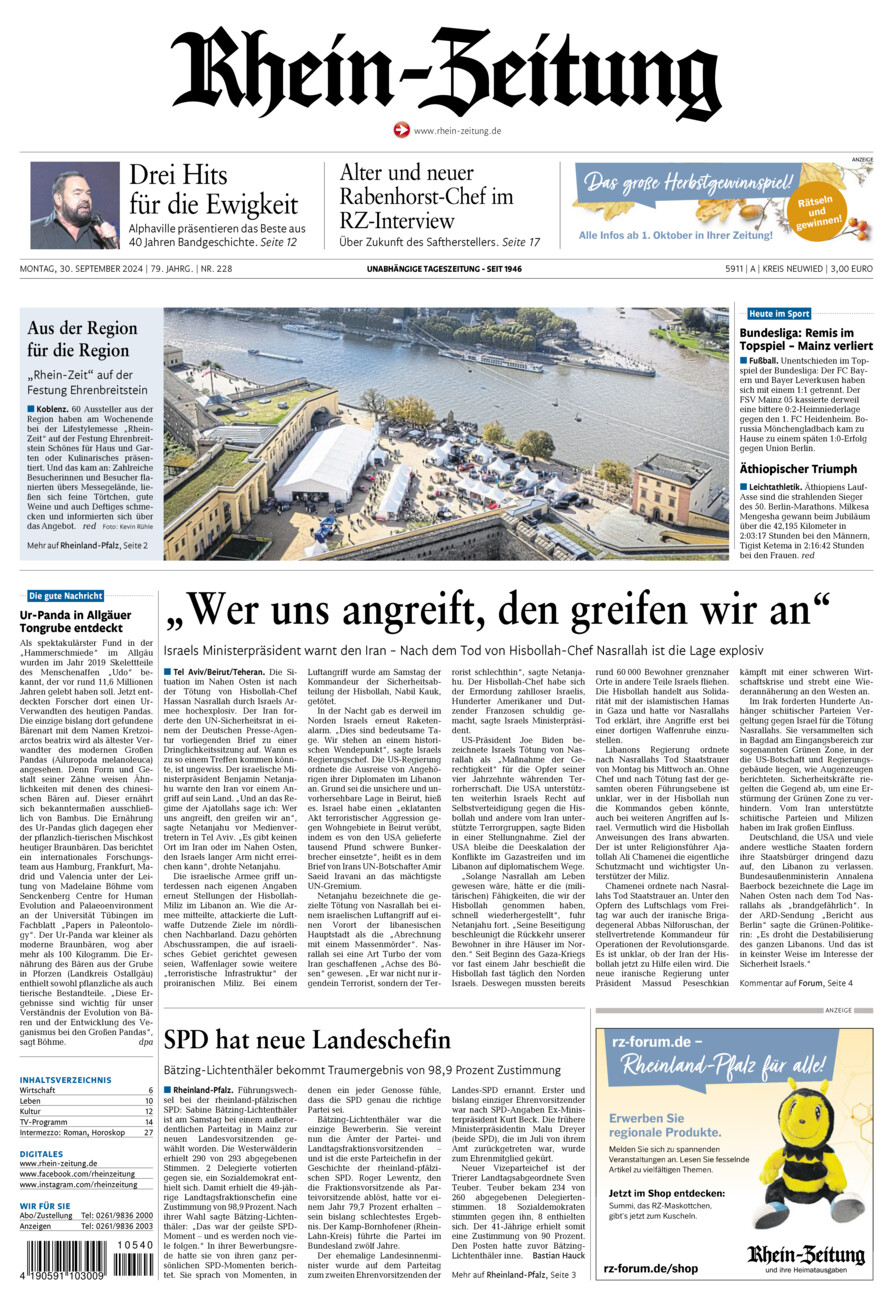 Rhein-Zeitung Kreis Neuwied vom Montag, 30.09.2024