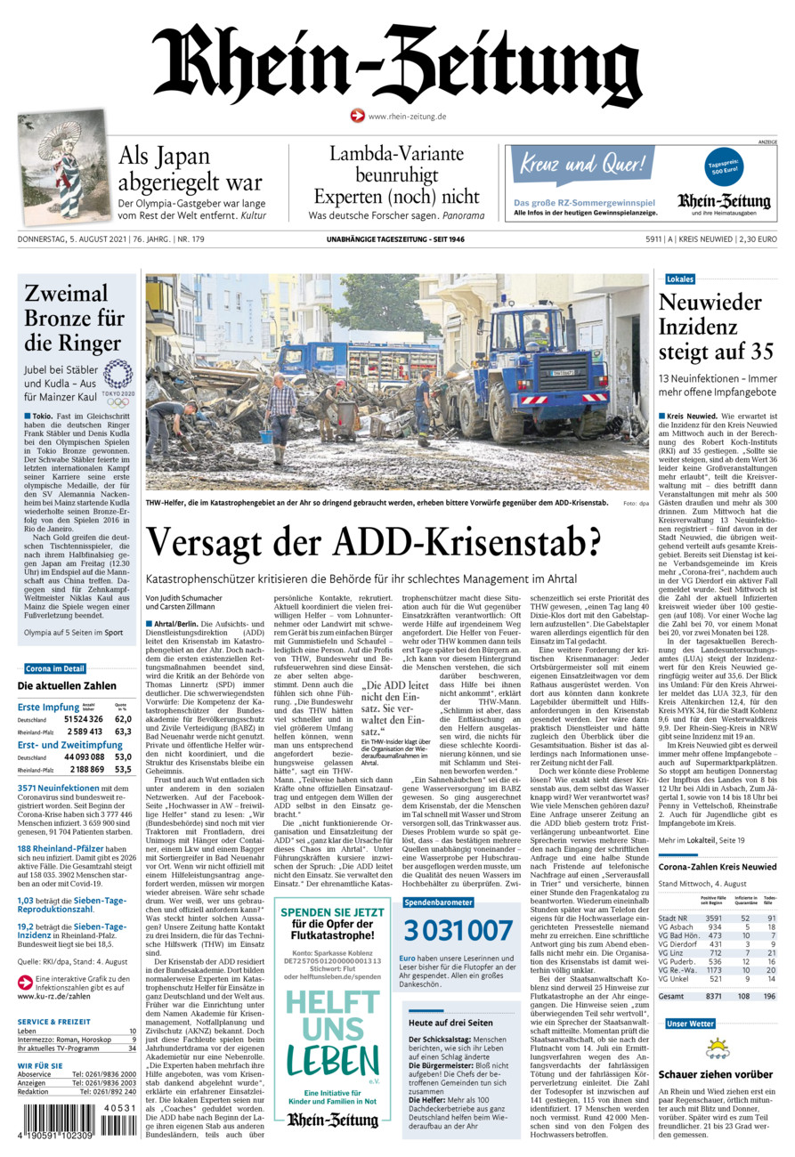 Rhein-Zeitung Kreis Neuwied vom Donnerstag, 05.08.2021