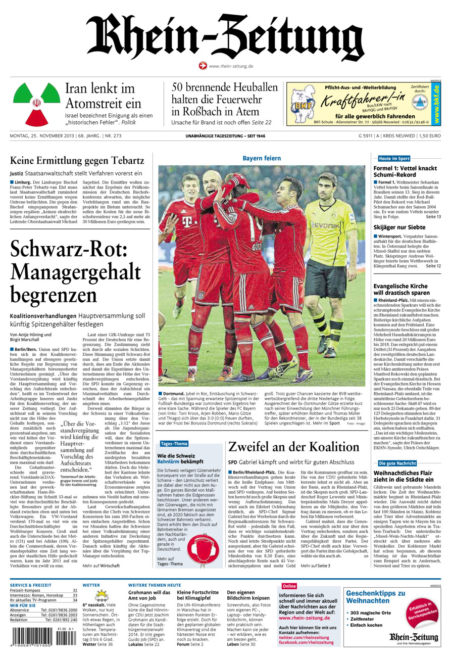 Rhein-Zeitung Kreis Neuwied vom Montag, 25.11.2013