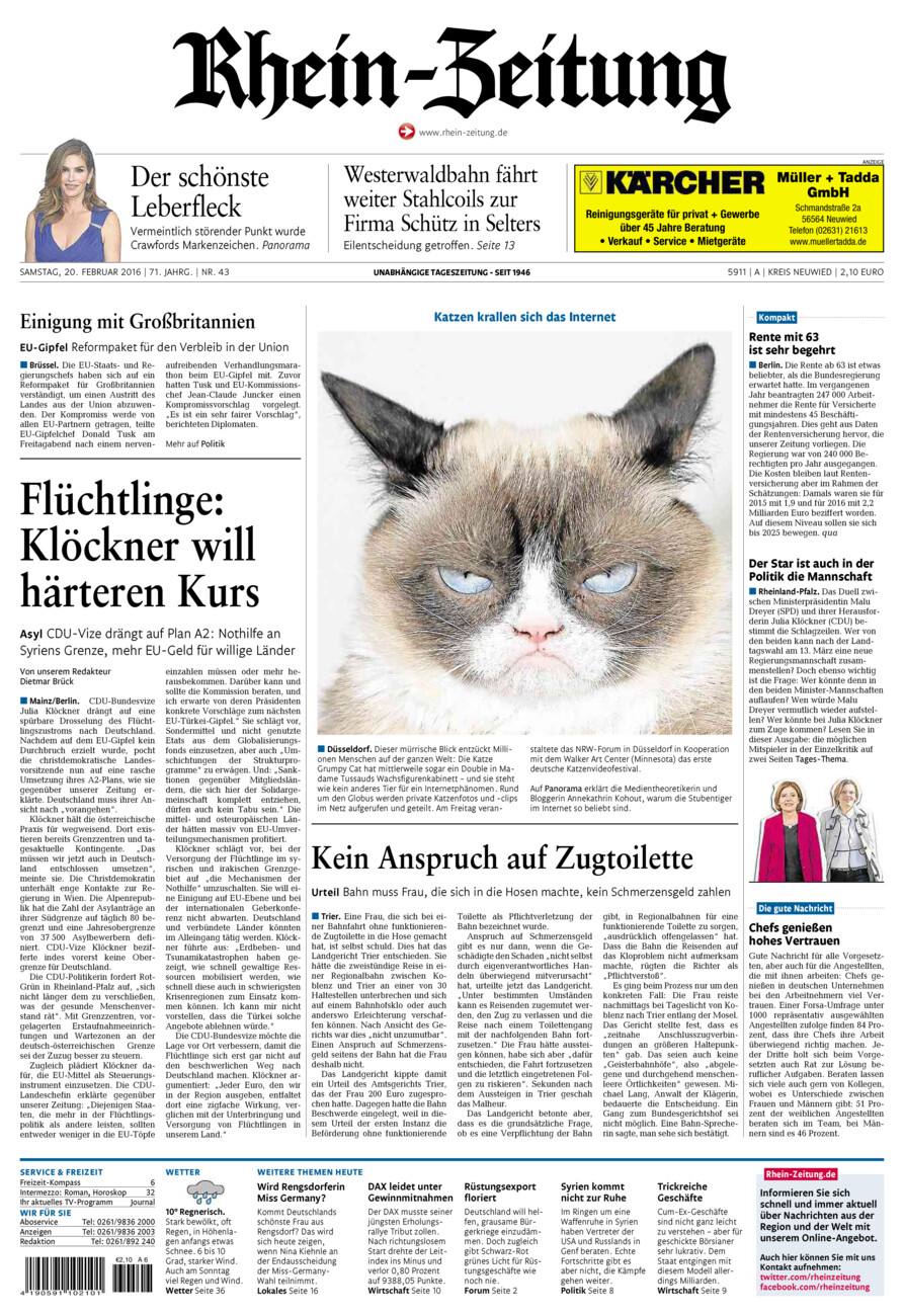 Rhein-Zeitung Kreis Neuwied vom Samstag, 20.02.2016