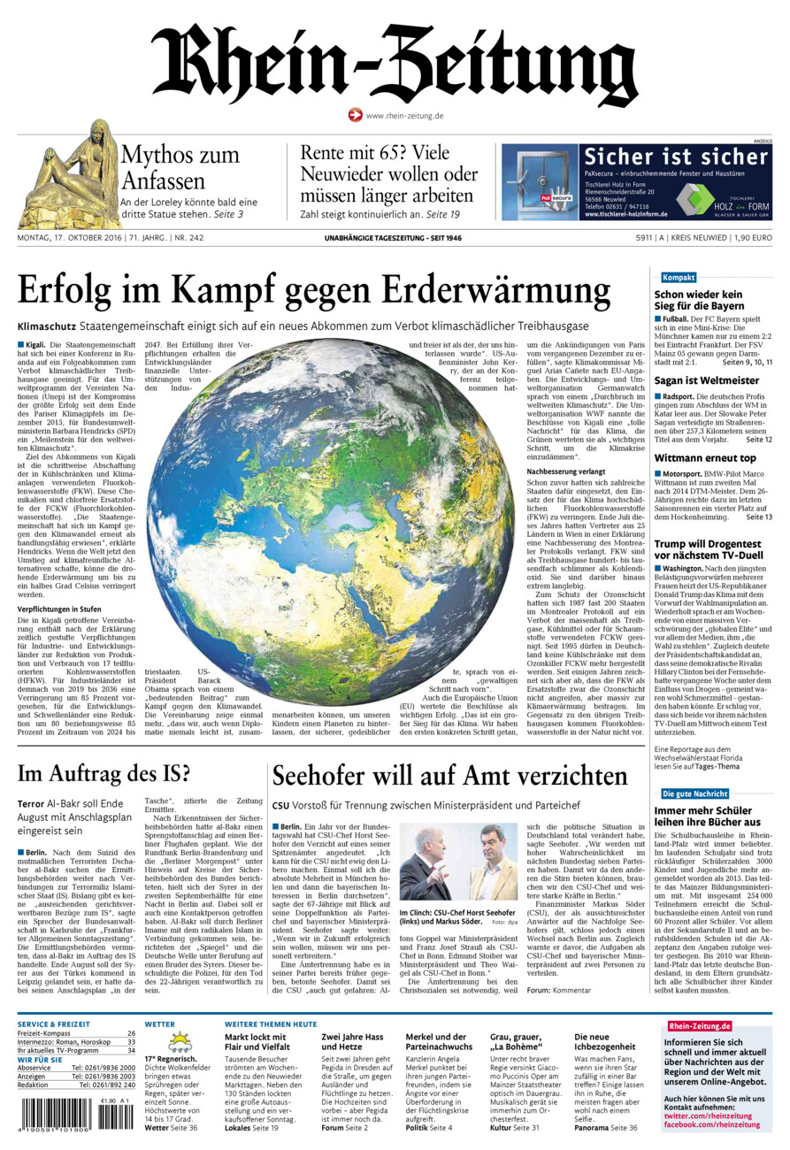 Rhein-Zeitung Kreis Neuwied vom Montag, 17.10.2016