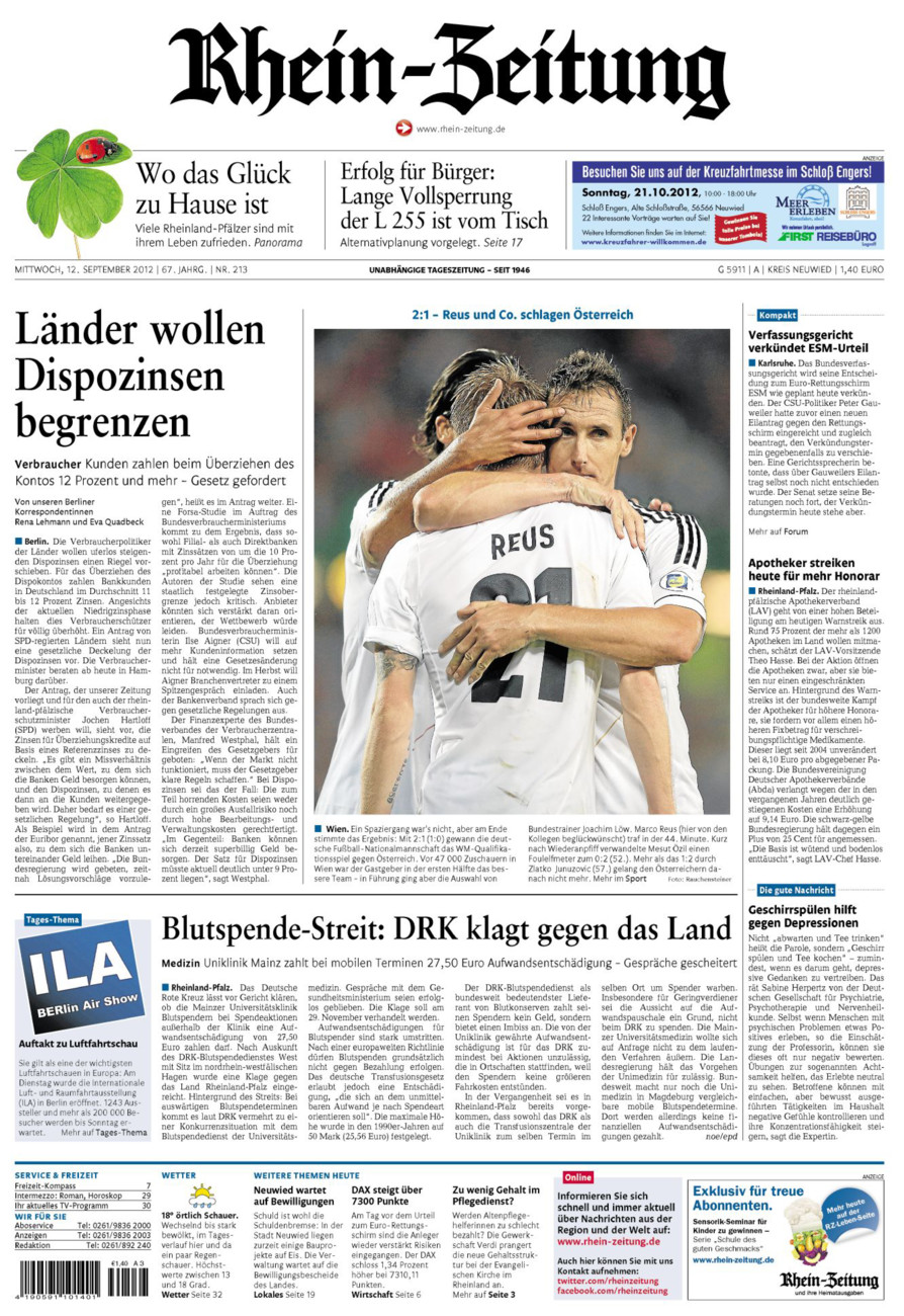 Rhein-Zeitung Kreis Neuwied vom Mittwoch, 12.09.2012