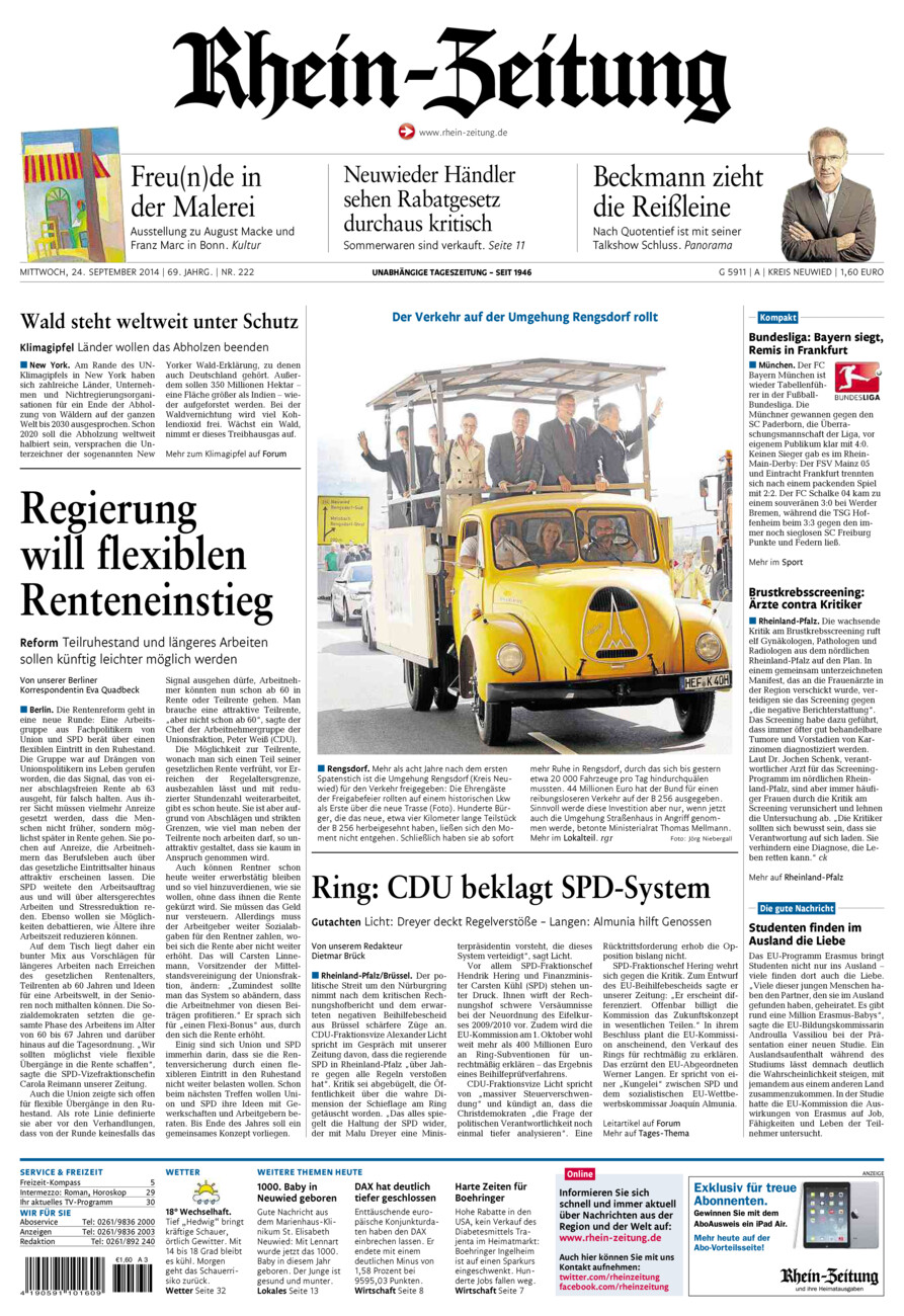 Rhein-Zeitung Kreis Neuwied vom Mittwoch, 24.09.2014