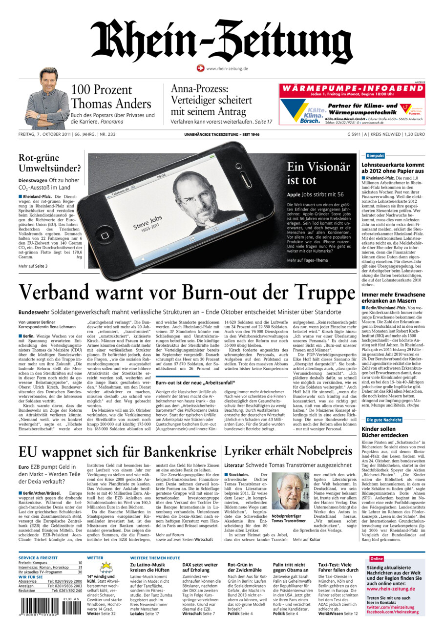 Rhein-Zeitung Kreis Neuwied vom Freitag, 07.10.2011