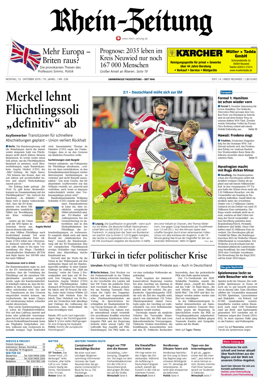 Rhein-Zeitung Kreis Neuwied vom Montag, 12.10.2015