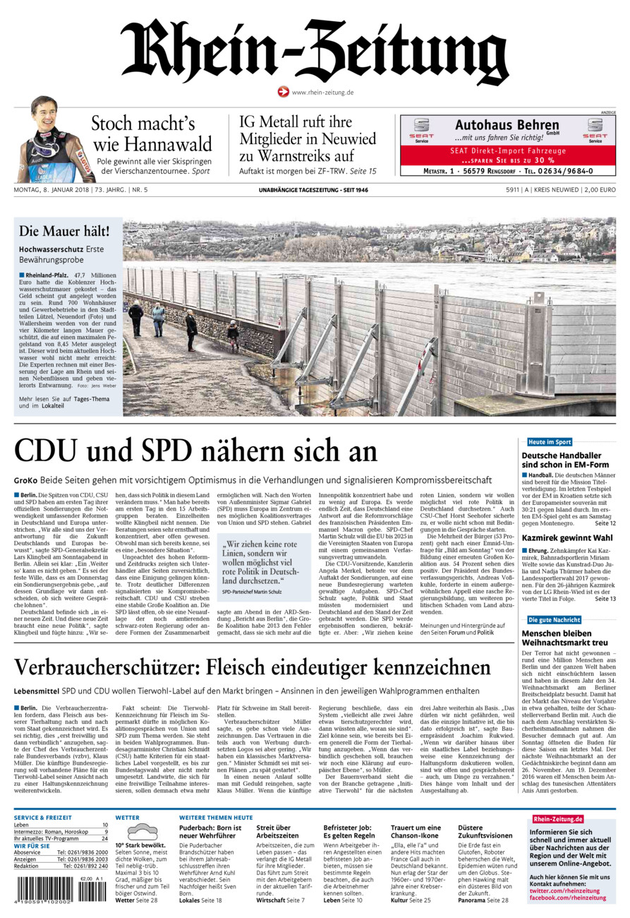 Rhein-Zeitung Kreis Neuwied vom Montag, 08.01.2018