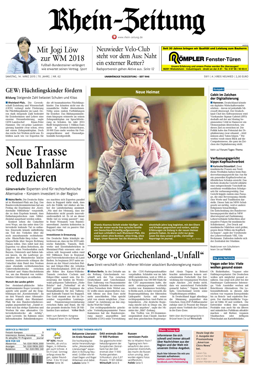 Rhein-Zeitung Kreis Neuwied vom Samstag, 14.03.2015