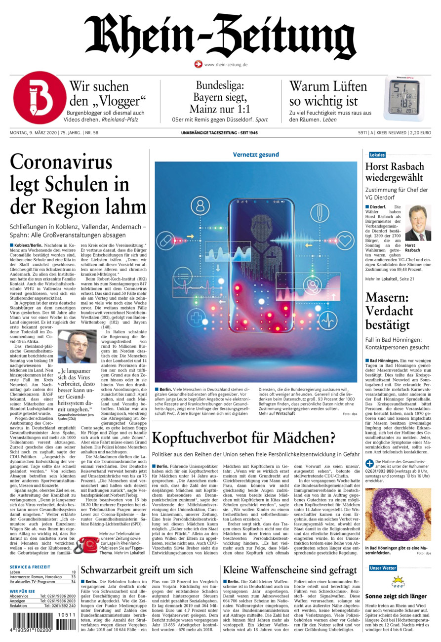 Rhein-Zeitung Kreis Neuwied vom Montag, 09.03.2020