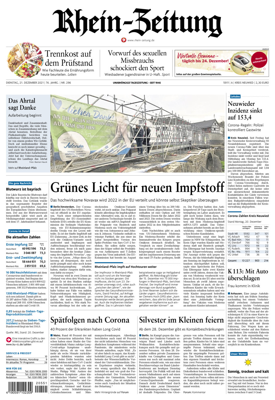 Rhein-Zeitung Kreis Neuwied vom Dienstag, 21.12.2021