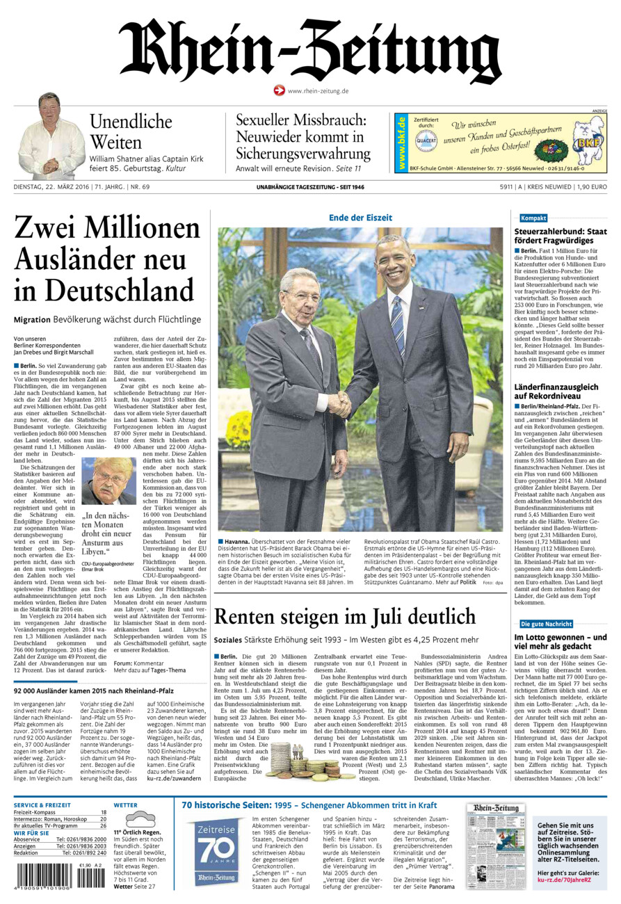 Rhein-Zeitung Kreis Neuwied vom Dienstag, 22.03.2016