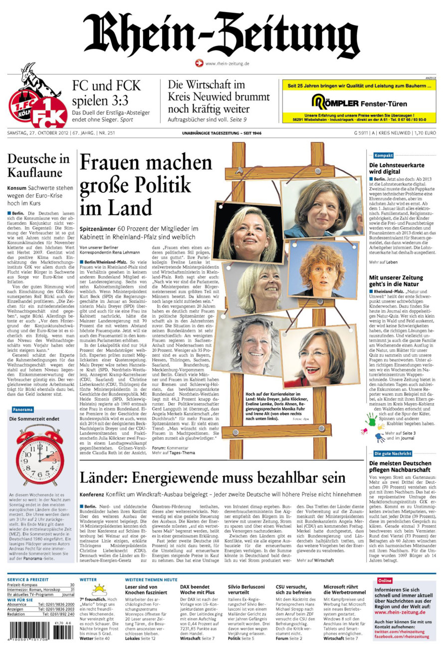 Rhein-Zeitung Kreis Neuwied vom Samstag, 27.10.2012