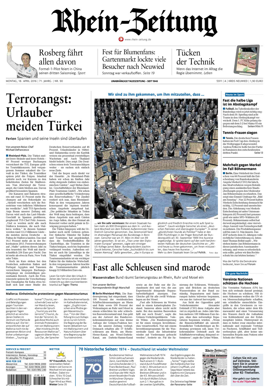 Rhein-Zeitung Kreis Neuwied vom Montag, 18.04.2016