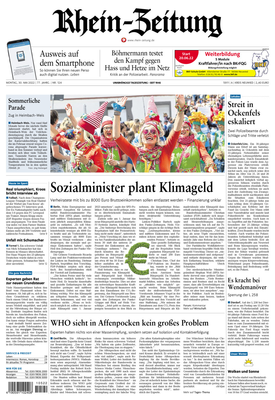 Rhein-Zeitung Kreis Neuwied vom Montag, 30.05.2022