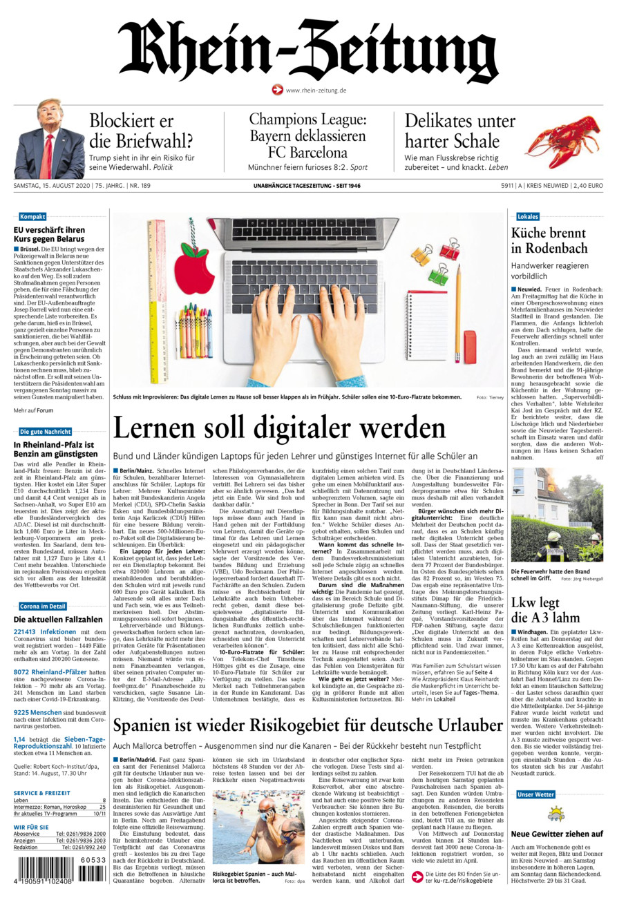 Rhein-Zeitung Kreis Neuwied vom Samstag, 15.08.2020