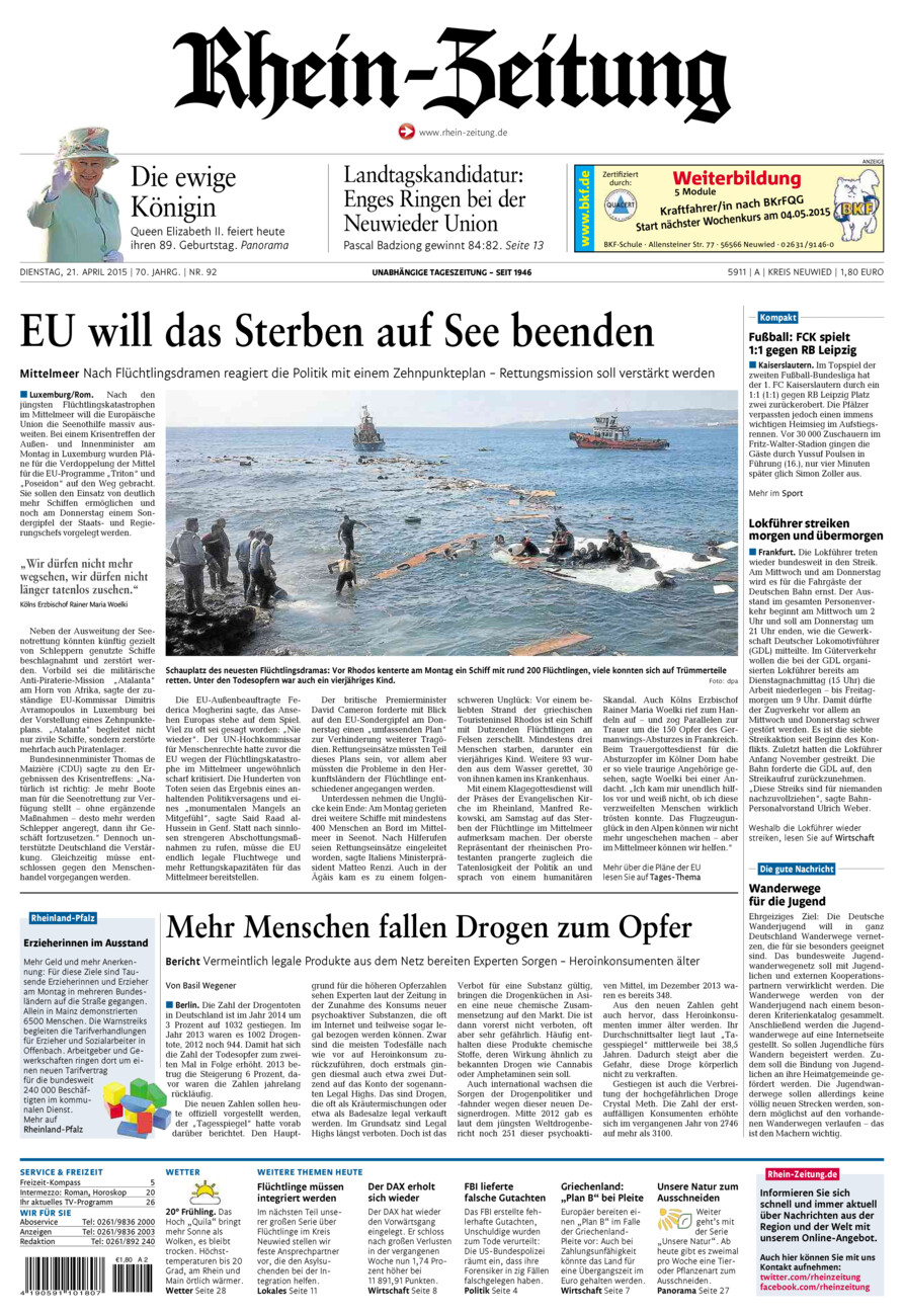 Rhein-Zeitung Kreis Neuwied vom Dienstag, 21.04.2015