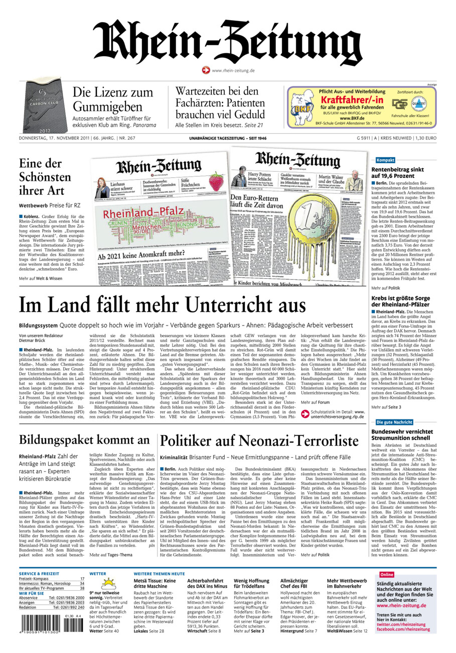 Rhein-Zeitung Kreis Neuwied vom Donnerstag, 17.11.2011